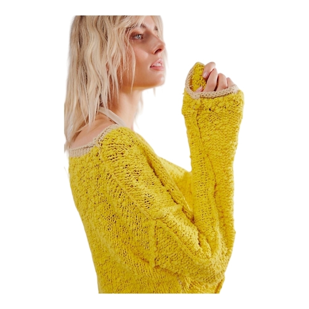 Free People Rosie Sweater in Chutney Yellow and Biege Combo - Large - NWOT - Picture 3 of 10